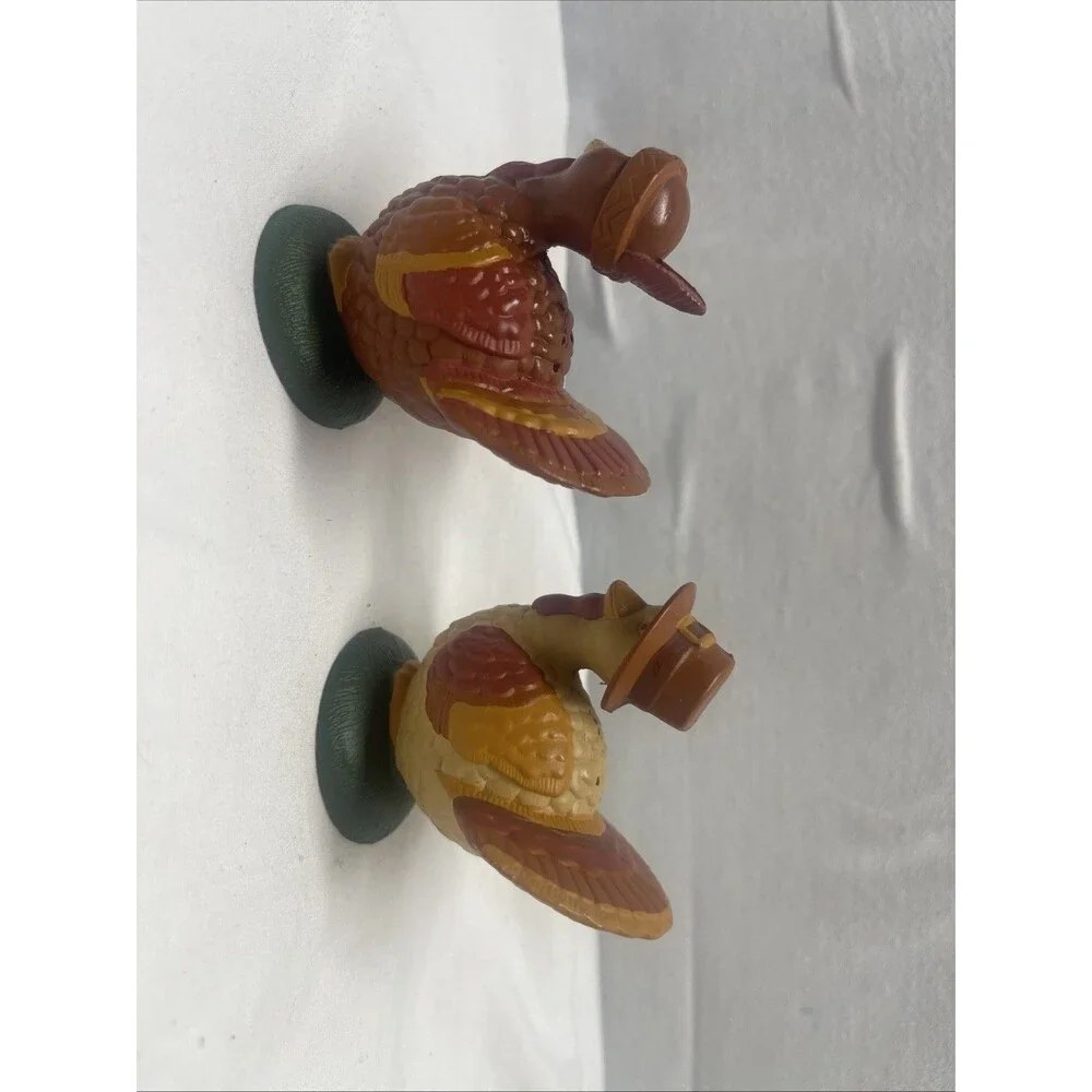 Vintage Hallmark Thanksgiving Turkey Salt & Pepper Shakers 2” Plastic Brown Red